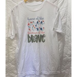 Home Of The‎ Free Because Of The Brave Women's White Pullover T-Shirt Sz Medium